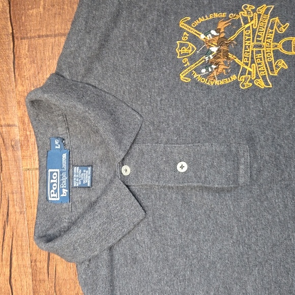 Vintage Polo Ralph Lauren Charcoal Polo Gold Crest 3 on Sleeve Y2K Cotton Large - Picture 3 of 6
